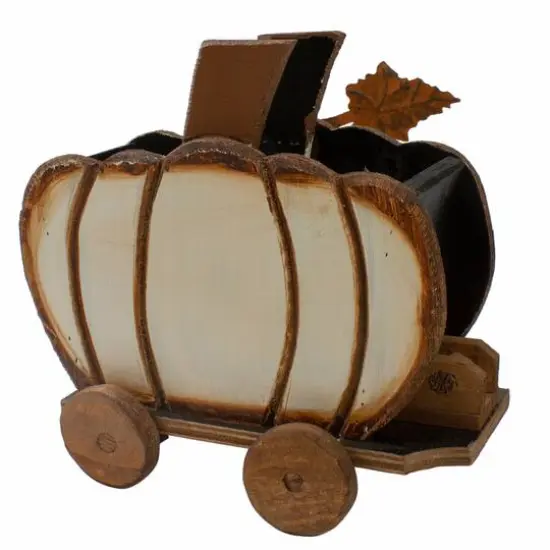 10.5" Fall Harvest Pumpkin Cart Tabletop Decoration {5}