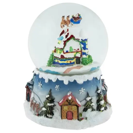 5.5" Santa Claus on Sleigh with Snowy Village Rotating Musical Water Globe {4}