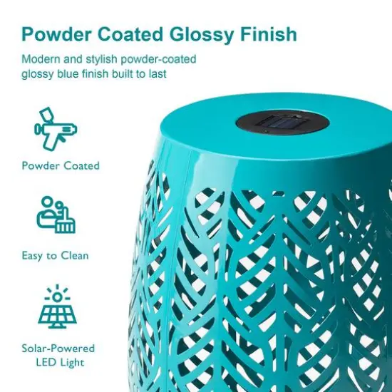 Glitzhome&reg; 18.25" Multifunctional Solar Powdered Iron Leaf Cutout Garden Stool Blue {8}