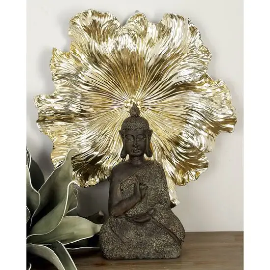 Set of 3 Gold Polystone Eclectic Floral Wall Decor, 17", 19", 26" {6}