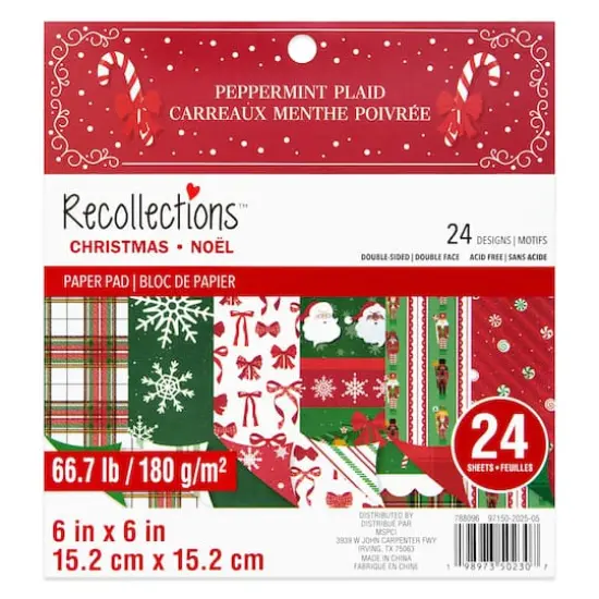 6" x 6" Peppermint Plaid Double-Sided Paper Pad, 24 Sheets by Recollections™ {1}
