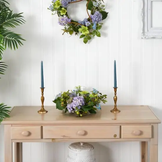 9" Blue Hydrangea Candelabrum Centerpiece {3}