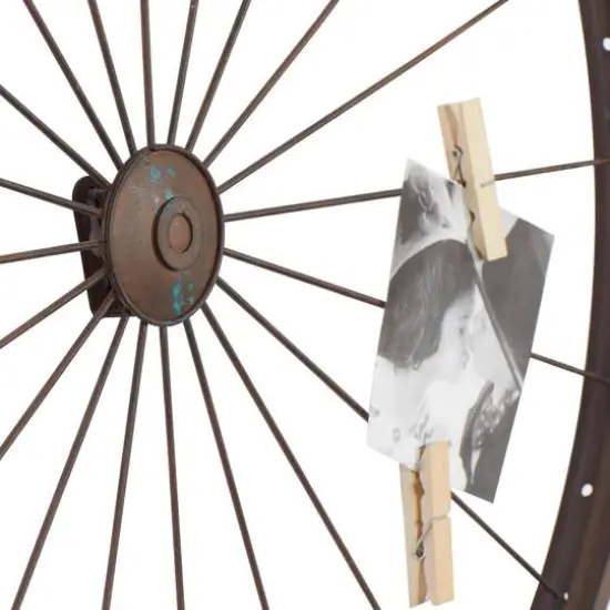 Brown Metal Bicycle Wheel Photo Holder Wall D&eacute;cor {4}