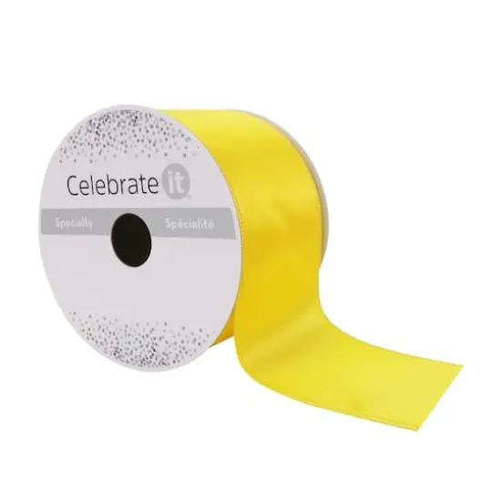 2.5" x 10yd. Satin Wired Ribbon by Celebrate It® Specialty Bright Yellow {1}