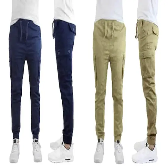 Galaxy by Harvic Slim Fit Cotton Stretch Twill Men's Cargo Joggers 2 Pack Navy/Khaki {1}