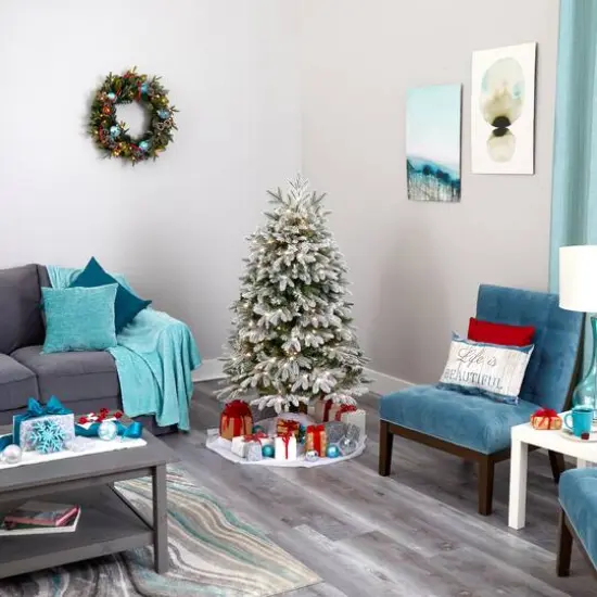 5ft. Pre-Lit Flocked Colorado Mountain Fir Artificial Christmas Tree, Warm White Microdot LED Lights {8}