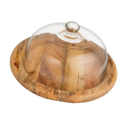 Hello Honey&reg; 16" Round Glass Cloche with Mango Wood Base {1}