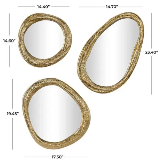 Gold Aluminum Contemporary Abstract Wall Mirror, Set of 3 23", 19", 15" {6}