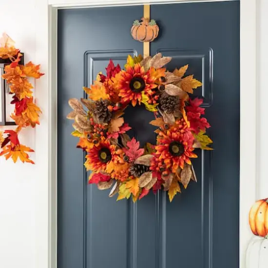 Glitzhome&reg; 24" Fall Sunflower, Pinecone and Berry Wreath {3}