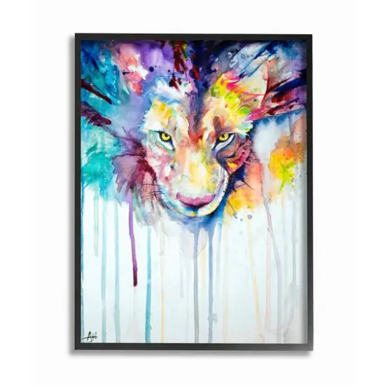 Stupell Industries Colorful Watercolor Lion Framed Wall Art {1}