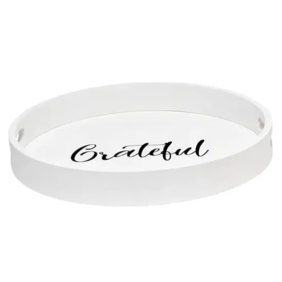 Elegant Designs™ 13.8" Round White Wash Grateful Serving Tray with Handles {8}