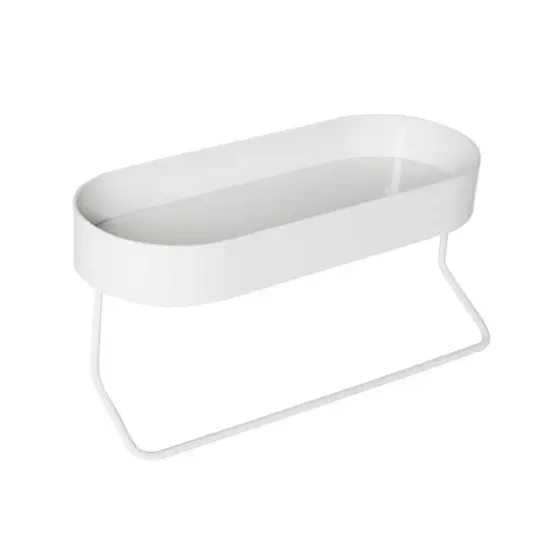 Honey Can Do White Wall Mounted Bathroom Shelf with Towel Bar & Oval Top Tray {4}