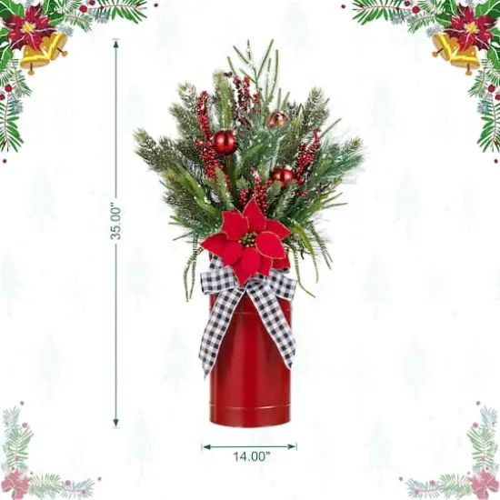 Glitzhome&reg; 35" Christmas Poinsettia Floral Porch Tree in Red Container {9}