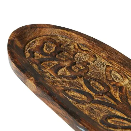 Hello Honey&reg; 15" Natural Boho Decorative Wood Tray with Carved Floral Design {6}