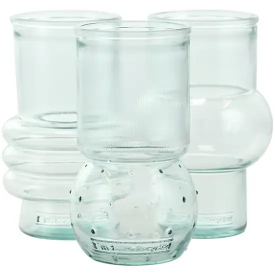 Clear Small Bubble Ribbed Recycled Glass Vase Set {10}