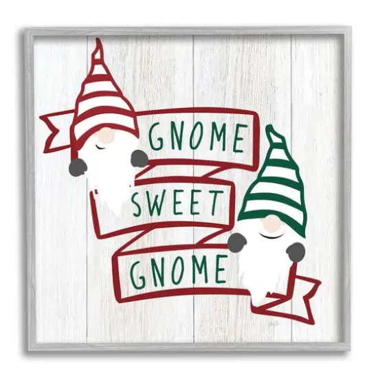 Stupell Industries Sweet Gnome Banner Phrase Framed Giclee Art Gray {1}