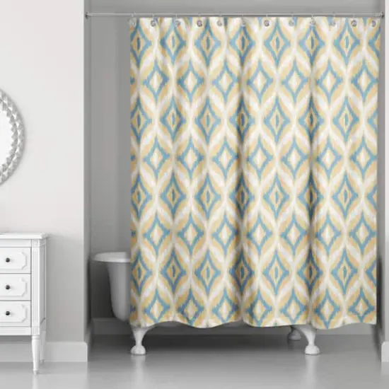 Blue and Yellow Ikat 71" x 74" Shower Curtain {3}