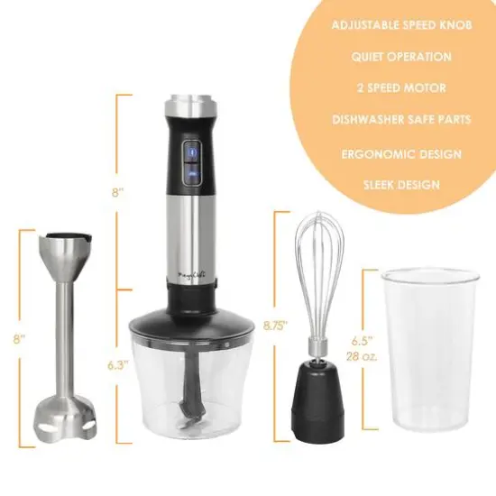 MegaChef 4 in 1 Multipurpose Immersion Hand Blender With Speed Control & Accessories {7}