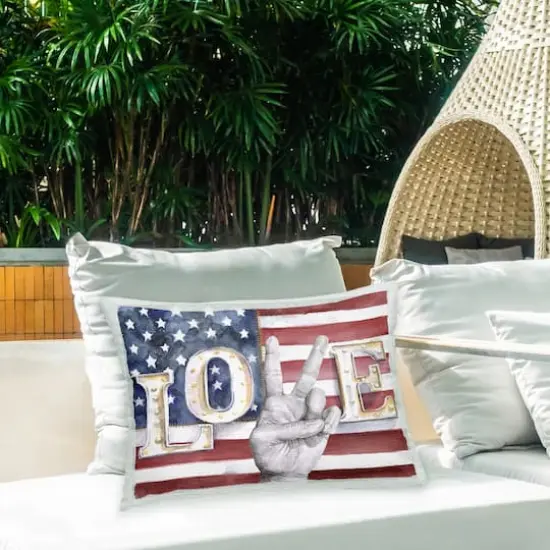 Stupell Industries Americana Love Flag, Americana Love Flag Outdoor Printed Pillow {3}