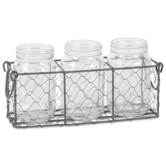 DII&reg; Vintage Gray Chicken Wire Caddy with Clear Jars {1}