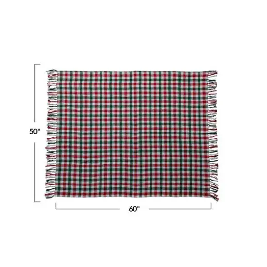 Hello Honey&reg; 60" Red & Green Gingham Brushed Cotton Flannel Throw with Fringe {5}