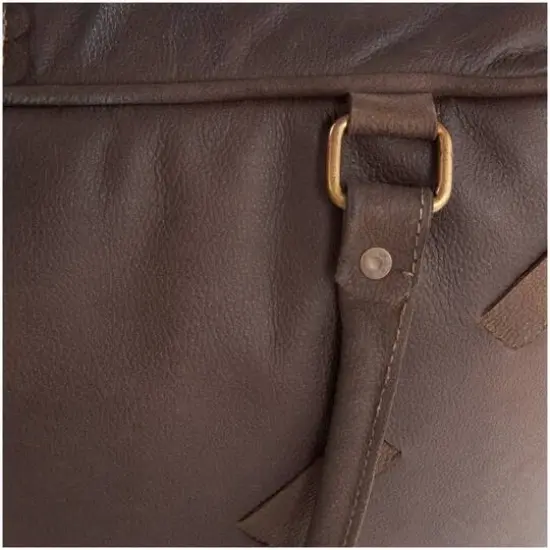 22" Leather Pouf with Woven Straps & Handles Dark Brown {5}