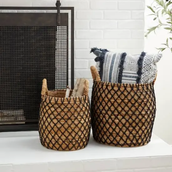 Brown Banana Leaf Coastal Storage Basket Set {8}
