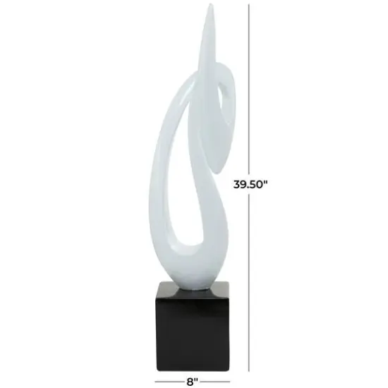 40" White Swirl Abstract Sculpture with Black Base {6}
