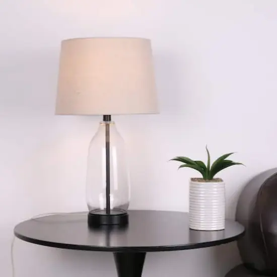 23" Clear & Black Slim Glass & Metal Table Lamp with Natural Fabric Shade by Ashland® {3}