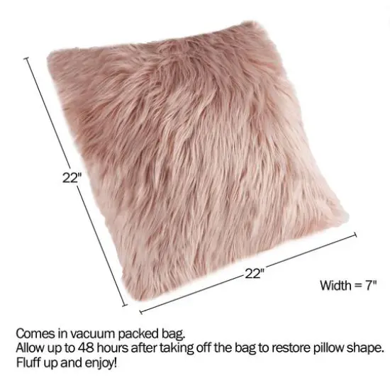 Hastings Home Faux Fur Pillow, 22" x 22" Pink {5}