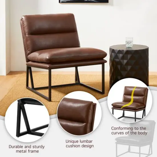 Glitzhome&reg; Modern Thick Leatherette Accent Chair Coffee {7}