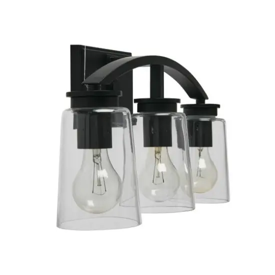 Hello Honey&reg; Robert Stevenson Lighting Laguna Metal & Clear Glass 3-Light Vanity Matte Black {6}