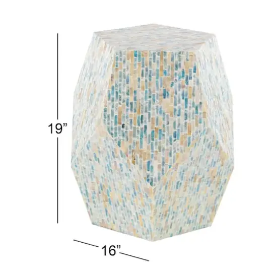19'' Mussel Shell and Wood Contemporary Accent Table {5}