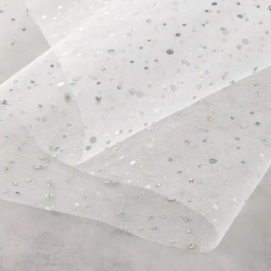 54" x 9yd. White Holographic Dot Tulle by Celebrate It&trade; {3}