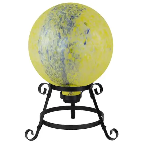 10" Yellow and Blue Reflective Speckled Glass Garden Gazing Ball {3}