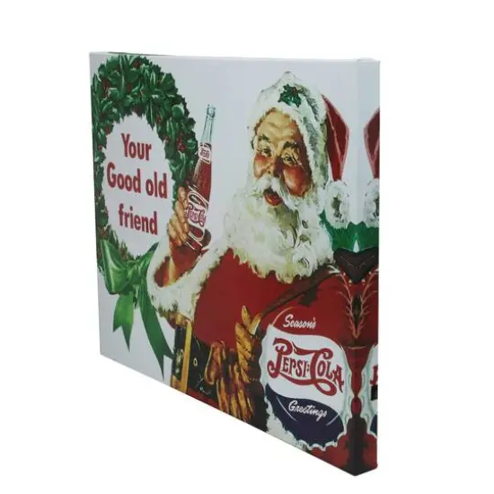 LED Back Lit Red & Green Santa Claus Pepsi Christmas Wall Art {3}