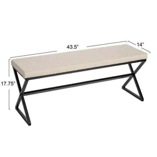 Household Essentials Harper 46.5" Metal & Boucle Bench Cream {4}