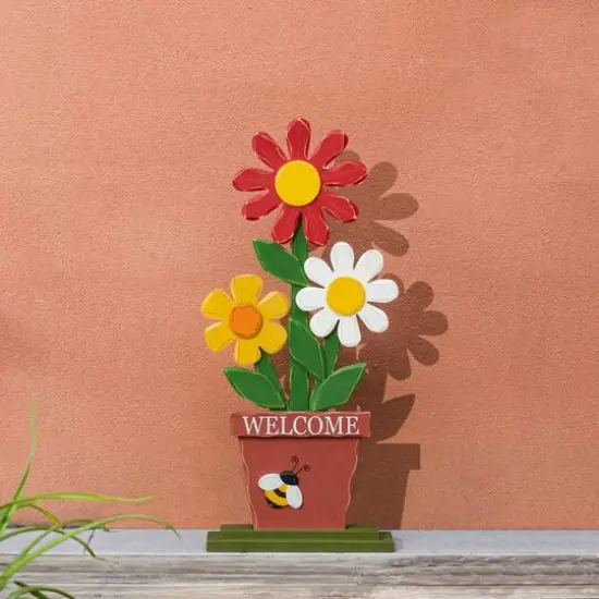 Glitzhome&reg; 30" Wooden Trio Flowers Welcome Porch D&eacute;cor  {5}