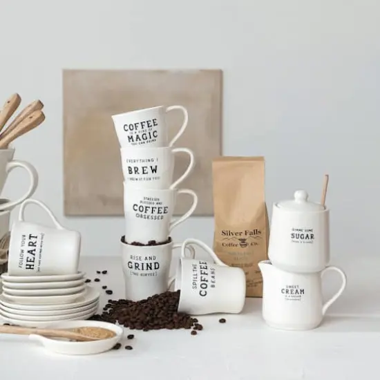 Hello Honey&reg; 12oz. White & Black Inspirational Brew Stoneware Coffee Mug Set {3}