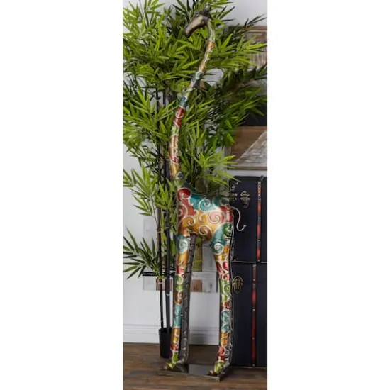 6ft. Multicolor Metal Giraffe Sculpture {5}