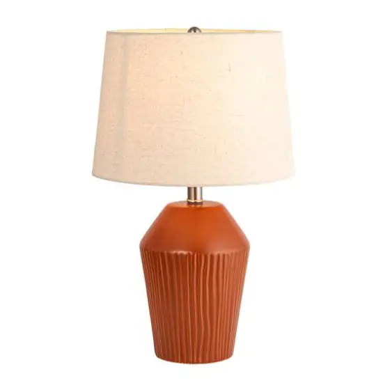 Hello Honey&reg; 21" Brown Ribbed Round Stoneware Desk Lamp {6}