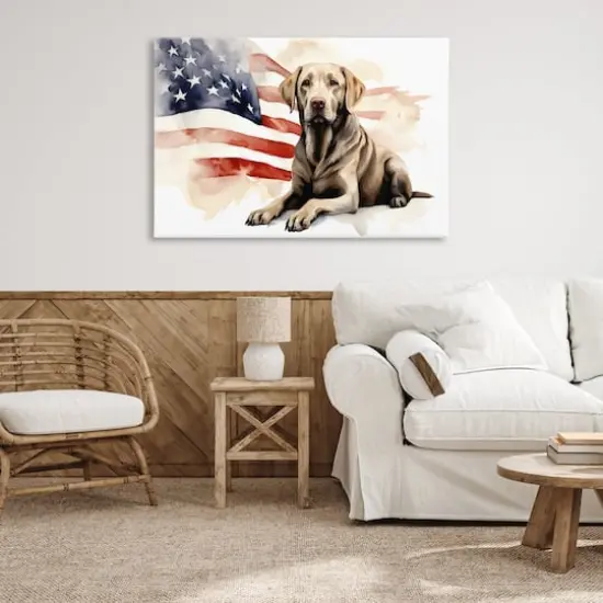 Stupell Industries Patriotic Dog with Flag Canvas Wall Art {3}