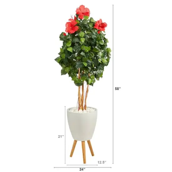 6ft. Hibiscus Tree in White Planter with Stand {3}