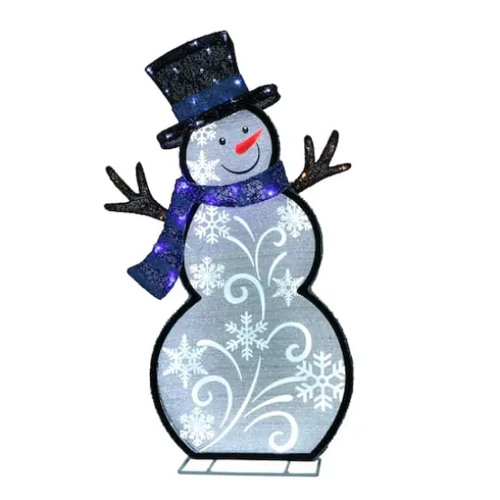 30" Pre-Lit White Outdoor Snowman With Blue Scarf {1}