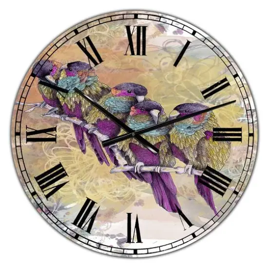 Designart 'Purple Parrots Oversized Cottage Wall Clock {1}