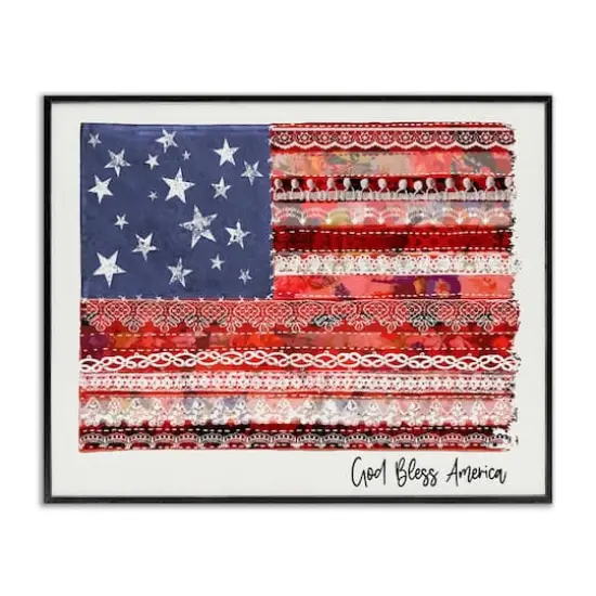 Stupell Industries God Bless America Phrase Macrame Pattern Flag Framed Giclee Art Black {1}