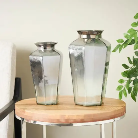 Gray Glass Hexagon Geometric Vase Set {3}