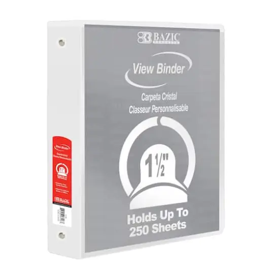 BAZIC&reg; 3 Ring View Binder with Pockets, 6ct. White {4}