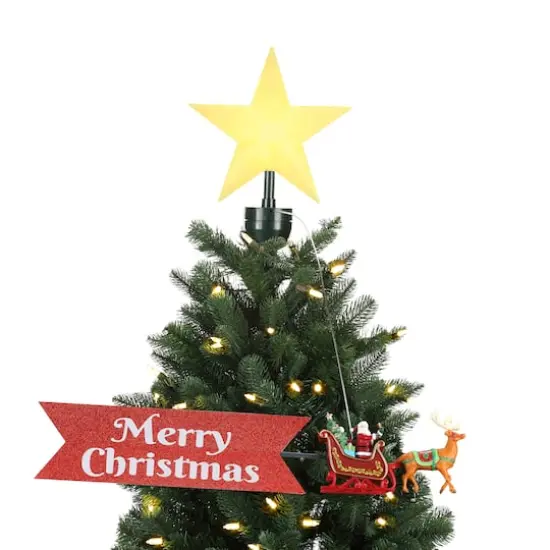 Animated Santa's Sleigh with Banner Tree Topper {3}