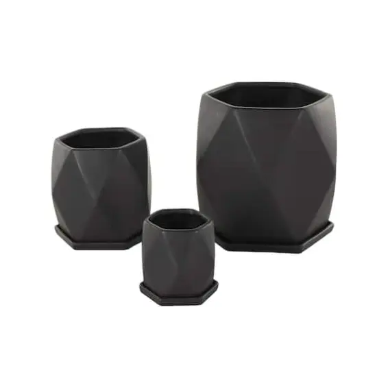 Black Faceted Ceramic Planter Set {4}